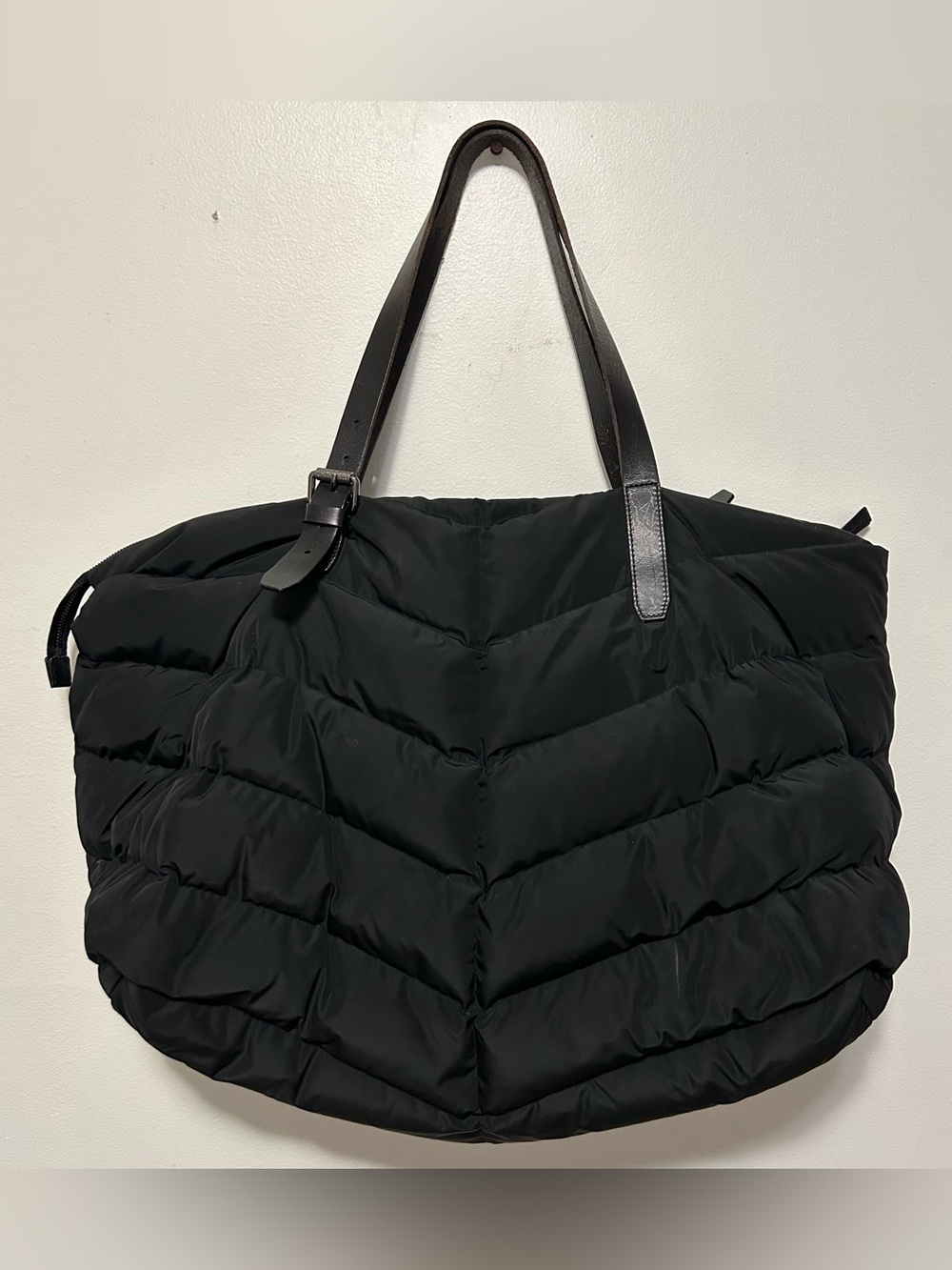 Mackage Black Quilted Puffer Tote with Leather Straps